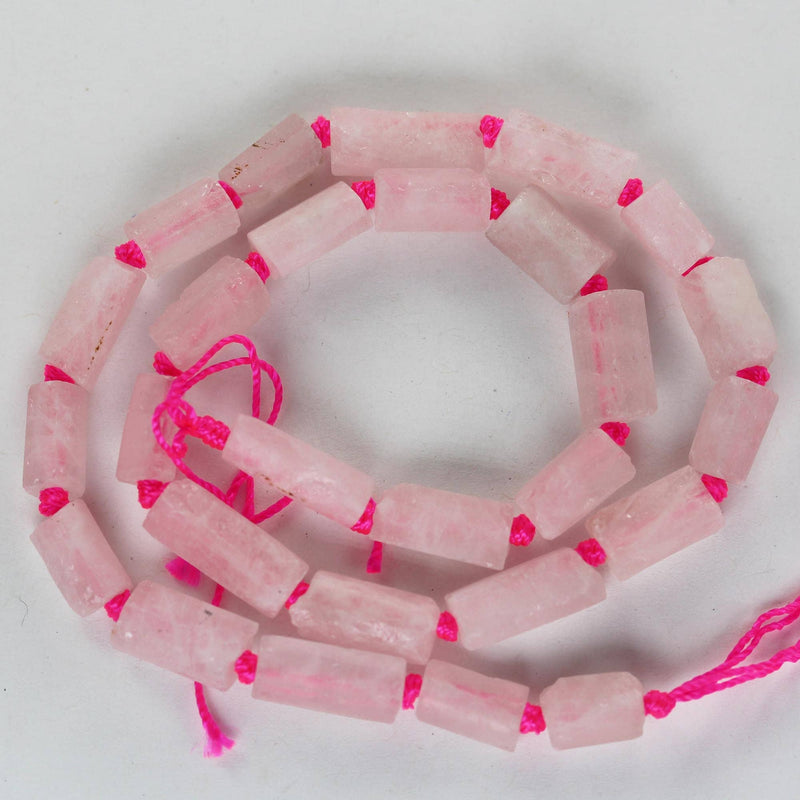 Raw Natural Rose Quartz, 14x7.5mm Tube Gemstone, One full strand Natural Gemstone, 15.5", about 25 beads, 1mm hole