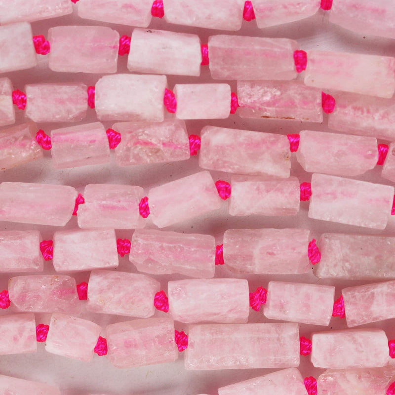 Raw Natural Rose Quartz, 14x7.5mm Tube Gemstone, One full strand Natural Gemstone, 15.5", about 25 beads, 1mm hole