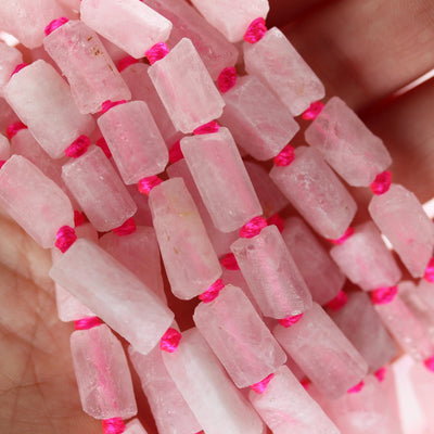 Raw Natural Rose Quartz, 14x7.5mm Tube Gemstone, One full strand Natural Gemstone, 15.5", about 25 beads, 1mm hole