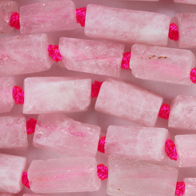 Raw Natural Rose Quartz, 14x7.5mm Tube Gemstone, One full strand Natural Gemstone, 15.5", about 25 beads, 1mm hole