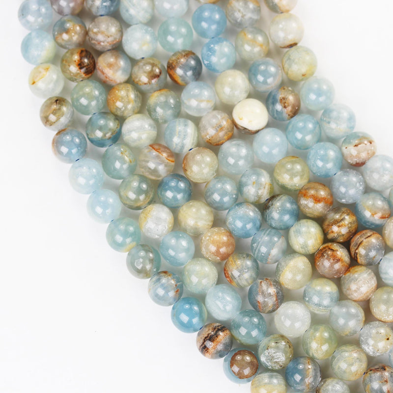 Natural Blue Calcite, 8mm round gemstone, one full strand 50 beads, gemstone beads, 16", 1mm hole