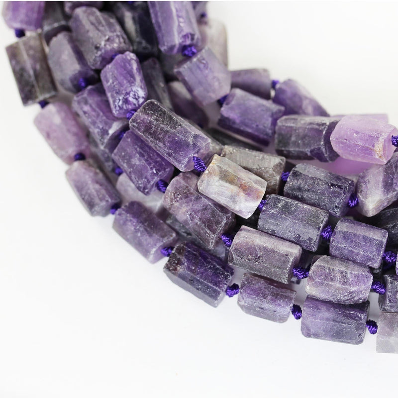 Raw Natural Amethyst, 15x10mm Tube Gemstone, One full strand Natural Gemstone, 15.5", about 25 beads, 1mm hole