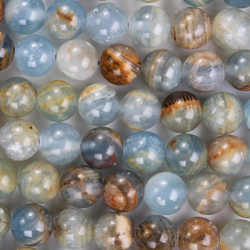 Natural Blue Calcite, 8mm round gemstone, one full strand 50 beads, gemstone beads, 16", 1mm hole