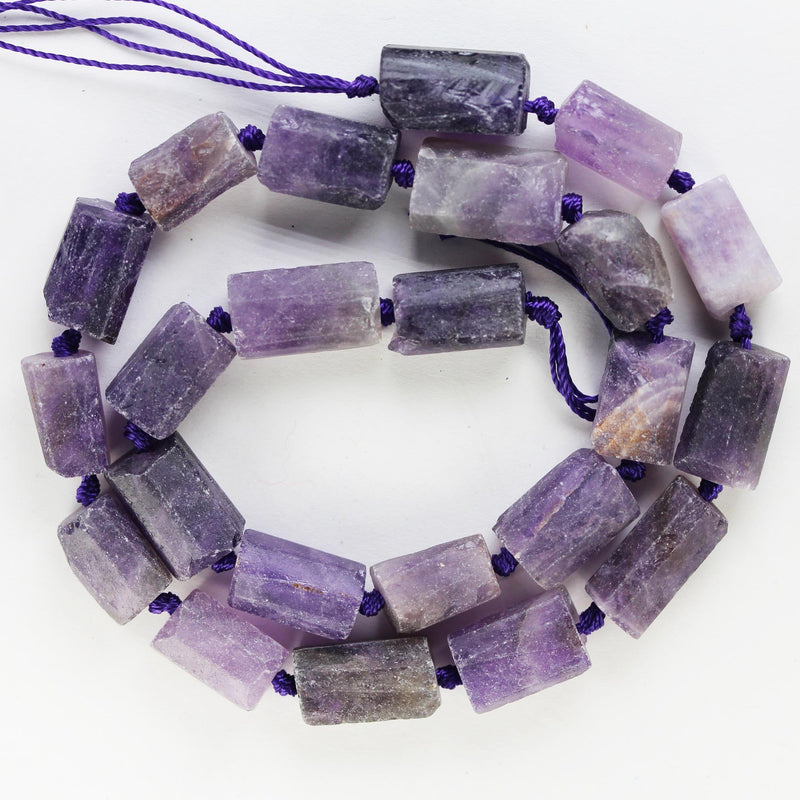 Raw Natural Amethyst, 15x10mm Tube Gemstone, One full strand Natural Gemstone, 15.5", about 25 beads, 1mm hole