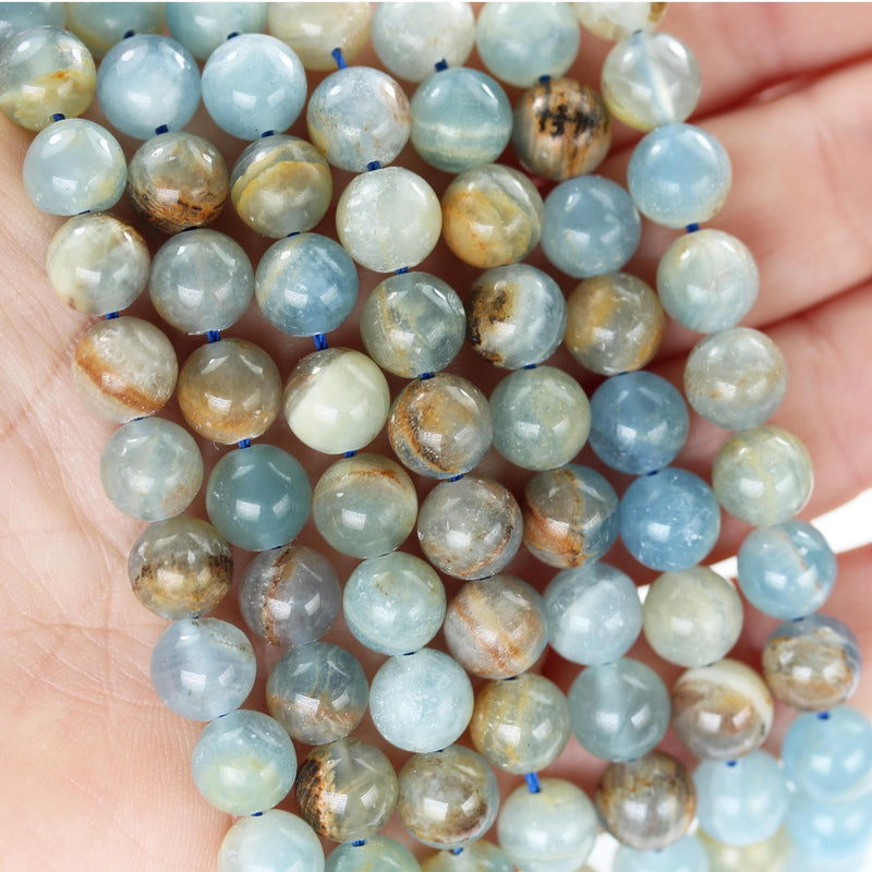 Natural Blue Calcite, 8mm round gemstone, one full strand 50 beads, gemstone beads, 16", 1mm hole