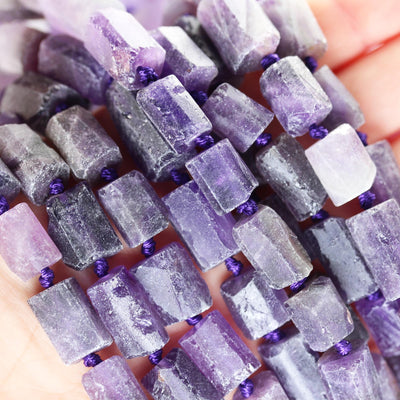 Raw Natural Amethyst, 15x10mm Tube Gemstone, One full strand Natural Gemstone, 15.5", about 25 beads, 1mm hole