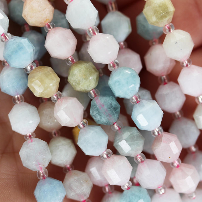 Natural Beryl Mix, 8mm Aquamarine, Heliodor and Morganite , 8*7.5mm faceted oval beads gemstone, 15.5inch, about 36 beads, 1mm hole