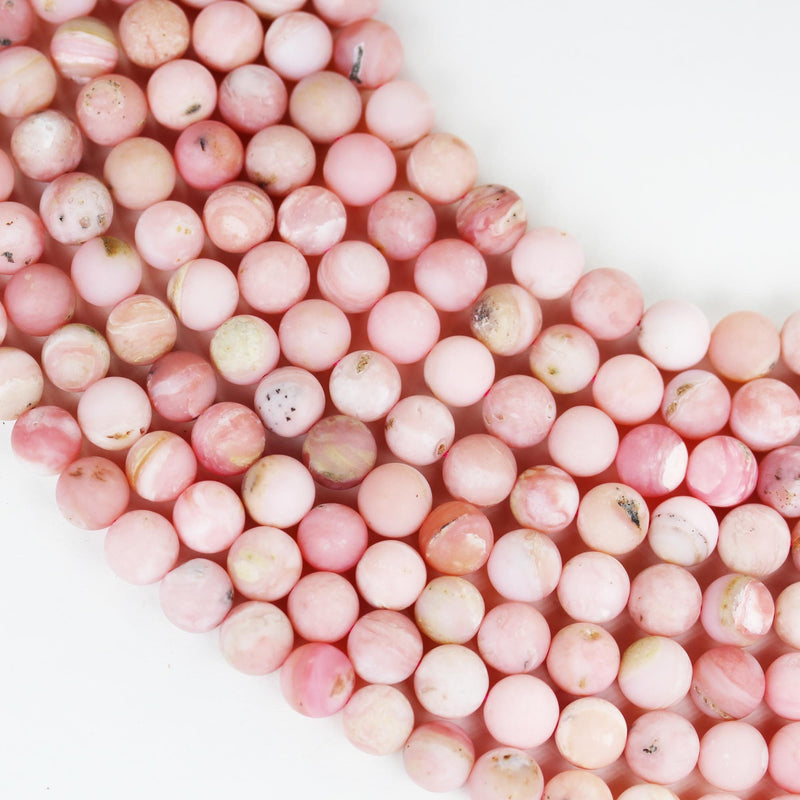 Matte Pink Opal, 10mm Round Gemstone Beads, 15.5", 1mm hole, about 40 beads