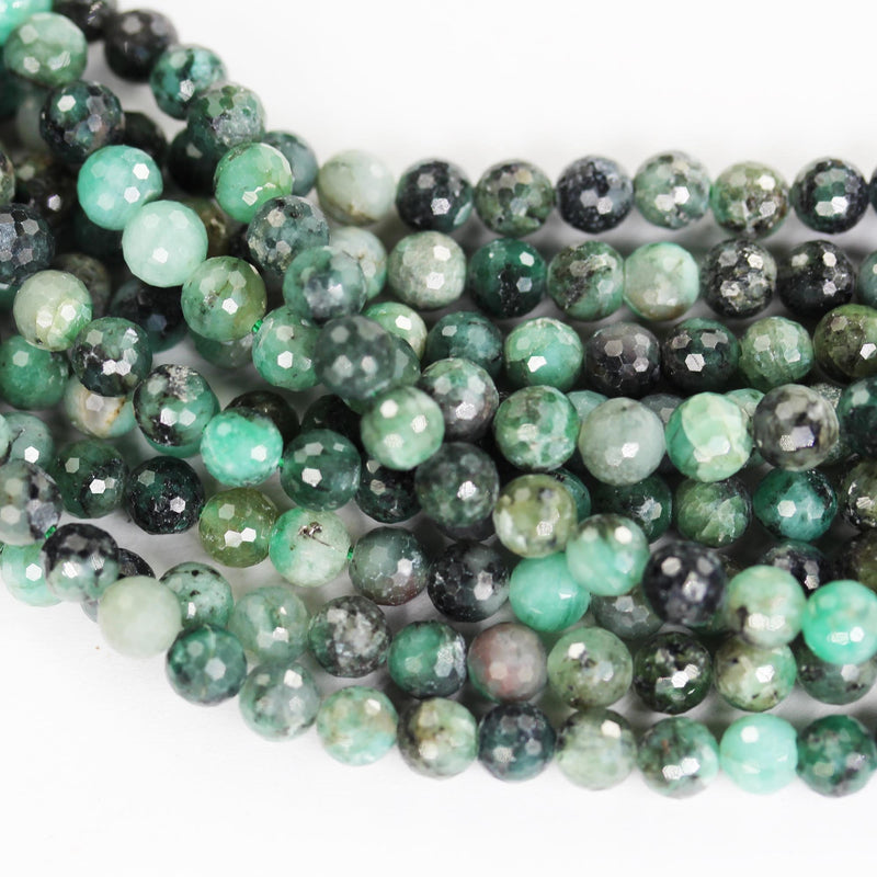 Natural Emerald Gemstone , 6mm faceted round gemstone strand, one full strand, 15.5inch, 0.8mm hole