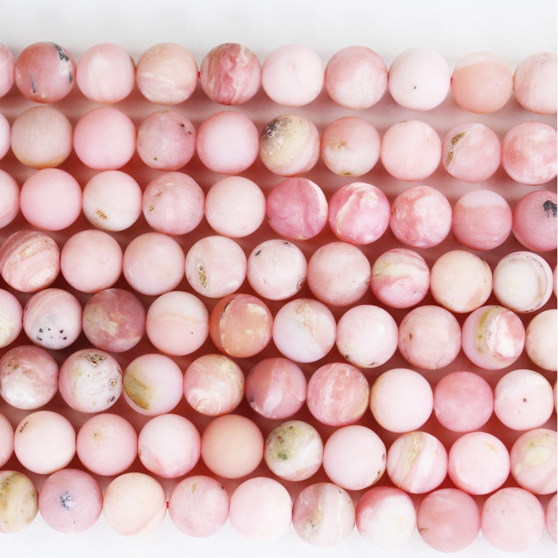 Matte Pink Opal, 10mm Round Gemstone Beads, 15.5", 1mm hole, about 40 beads