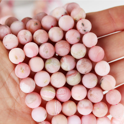 Matte Pink Opal, 10mm Round Gemstone Beads, 15.5", 1mm hole, about 40 beads