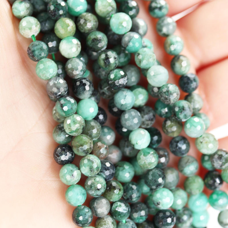 Natural Emerald Gemstone , 6mm faceted round gemstone strand, one full strand, 15.5inch, 0.8mm hole