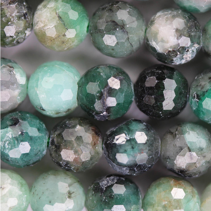 Natural Emerald Gemstone , 6mm faceted round gemstone strand, one full strand, 15.5inch, 0.8mm hole