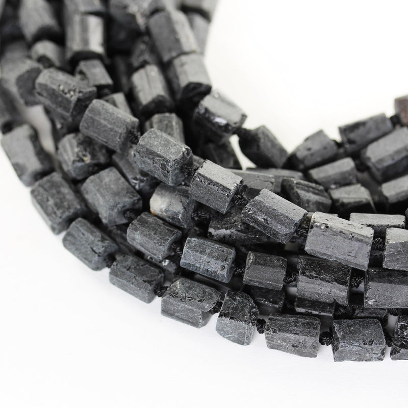 Raw Natural Black Tourmaline, 11x8mm Tube Gemstone, One full strand Natural Gemstone, 15.5", about 30 beads, 1mm hole