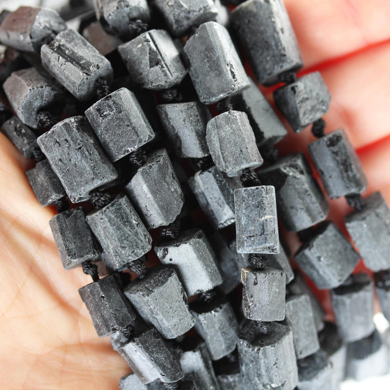 Raw Natural Black Tourmaline, 11x8mm Tube Gemstone, One full strand Natural Gemstone, 15.5", about 30 beads, 1mm hole