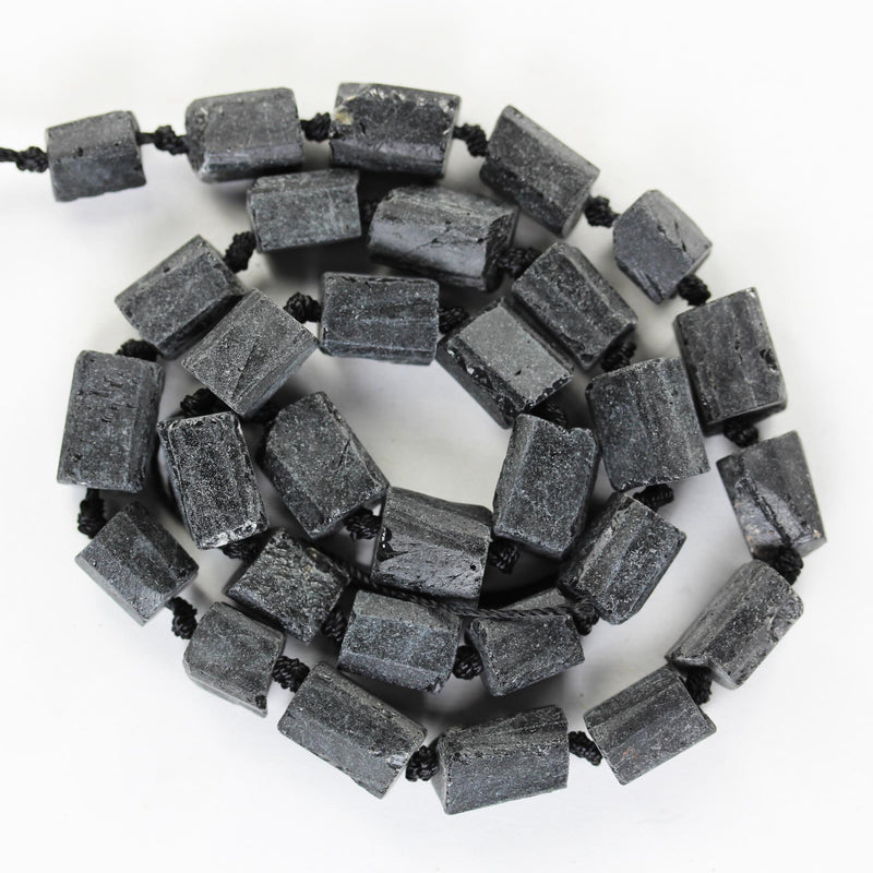 Raw Natural Black Tourmaline, 11x8mm Tube Gemstone, One full strand Natural Gemstone, 15.5", about 30 beads, 1mm hole