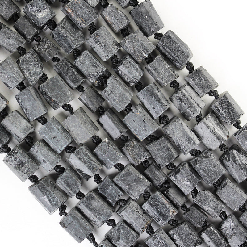 Raw Natural Black Tourmaline, 11x8mm Tube Gemstone, One full strand Natural Gemstone, 15.5", about 30 beads, 1mm hole