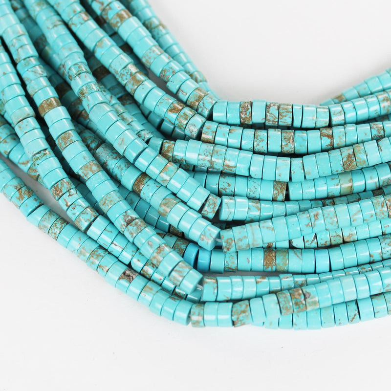 Turquoise, 6mm rondelle beads, 15.5 inch, gemstone strand, blue & brown color, 3mm thick, about 120 pcs