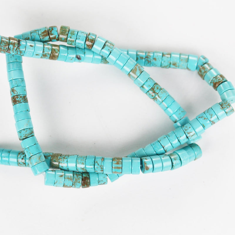 Turquoise, 6mm rondelle beads, 15.5 inch, gemstone strand, blue & brown color, 3mm thick, about 120 pcs