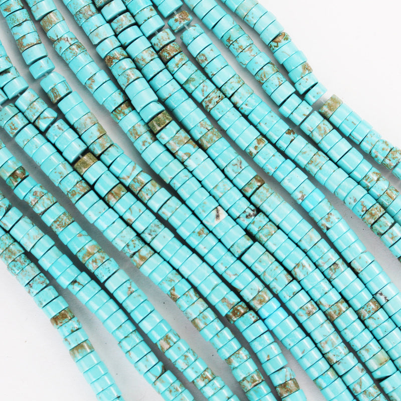 Turquoise, 6mm rondelle beads, 15.5 inch, gemstone strand, blue & brown color, 3mm thick, about 120 pcs