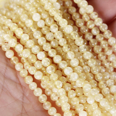 Natural Honey Yellow Calcite, 4mm round gemstone, one full strand 90 beads , gemstone beads, 16", 0.6mm hole