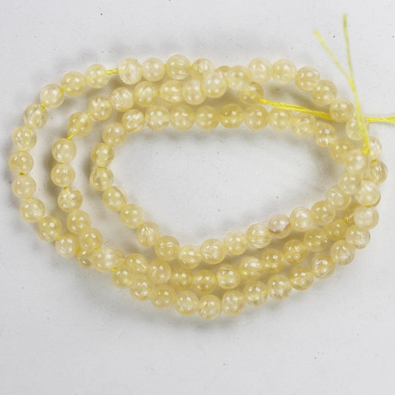 Natural Honey Yellow Calcite, 4mm round gemstone, one full strand 90 beads , gemstone beads, 16", 0.6mm hole