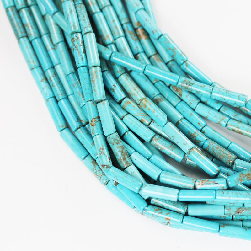 Turquoise, 13*4mm Tube Beads, 15.5 inch, gemstone strand, blue & brown color, about 30 pcs