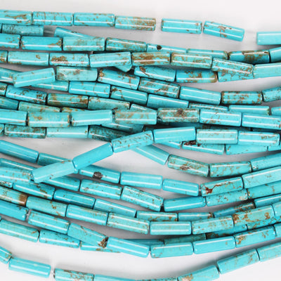 Turquoise, 13*4mm Tube Beads, 15.5 inch, gemstone strand, blue & brown color, about 30 pcs