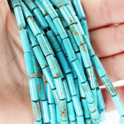 Turquoise, 13*4mm Tube Beads, 15.5 inch, gemstone strand, blue & brown color, about 30 pcs