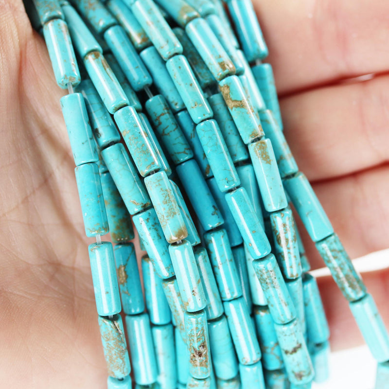 Turquoise, 13*4mm Tube Beads, 15.5 inch, gemstone strand, blue & brown color, about 30 pcs