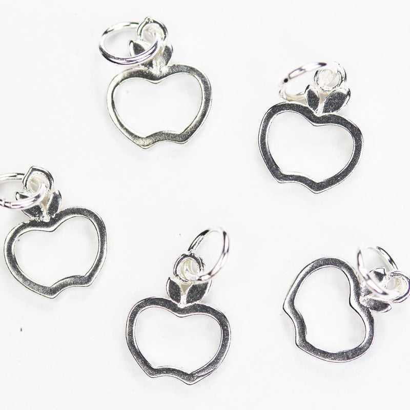 Jewelry charms 4pcs 925 sterling silver jewellery findings charm beads , 9mm apple charm, 6mm ring