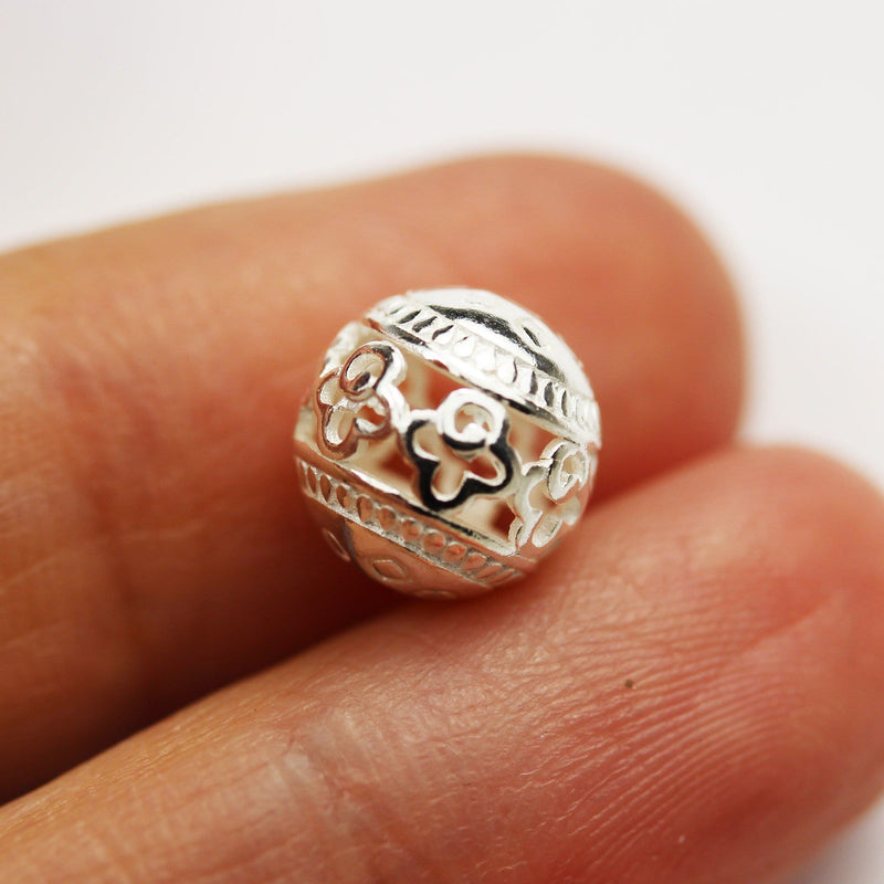 Round beads 2pcs  8mm 925 sterling silver jewellery findings filigree ball beads ,8mm round, hole1mm