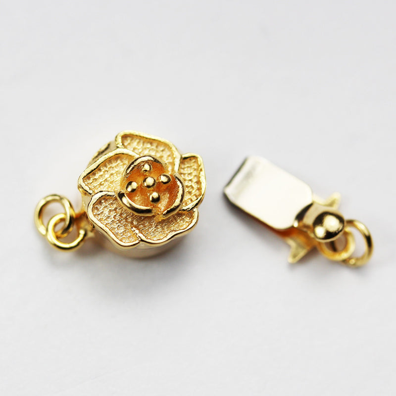 Gold Vermeil Style  1pc 18k gold vermeil on 925s.silver jewellery findings Flower Box Clasp,15*9mm