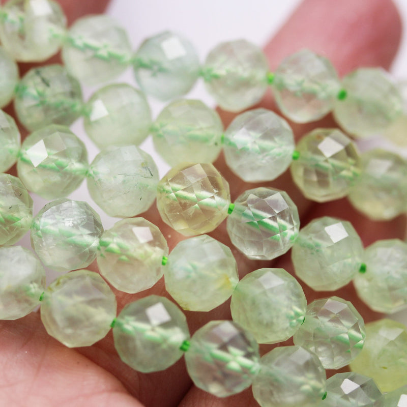 Natural Prehnite, 6mm Faceted round Gemstone Beads ,7.5 ", 1mm hole, about 32beads