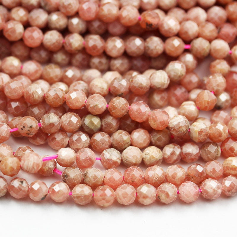 Rhodochrosite, 3mm faceted round gemstone strand, one full strand beads , about 110 beads , 0.6mm hole