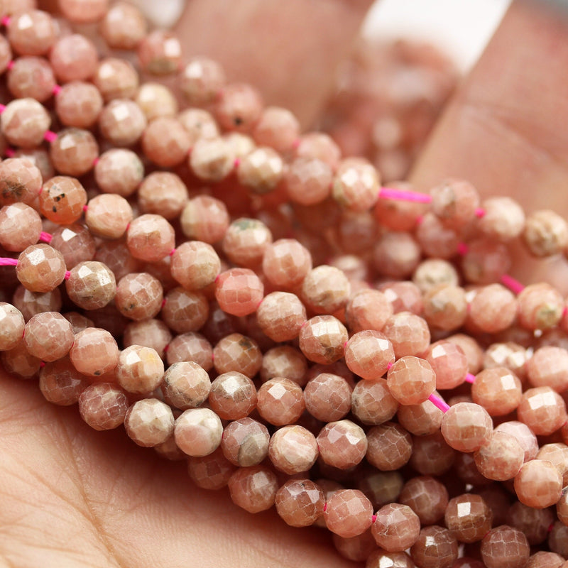 Rhodochrosite, 3mm faceted round gemstone strand, one full strand beads , about 110 beads , 0.6mm hole