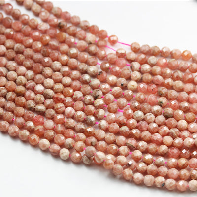 Rhodochrosite, 3mm faceted round gemstone strand, one full strand beads , about 110 beads , 0.6mm hole