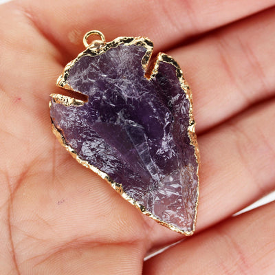 1pc Amethyst Arrowhead Gold Plated Gemstone Pendant with Loop, size 23mm*35-40mm