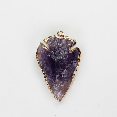 1pc Amethyst Arrowhead Gold Plated Gemstone Pendant with Loop, size 23mm*35-40mm