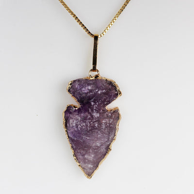 1pc Amethyst Arrowhead Gold Plated Gemstone Pendant with Loop, size 23mm*35-40mm