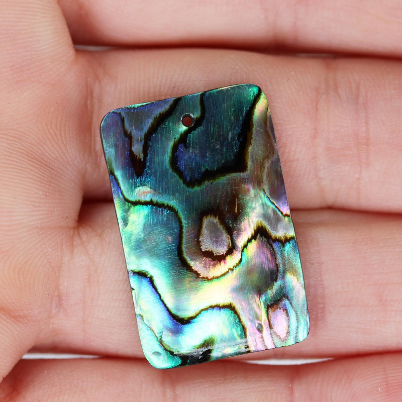 2pcs Natural Abalone Shell Pendant, Rectangular Shape top drilled, size 18mm*28mm, 1mm hole