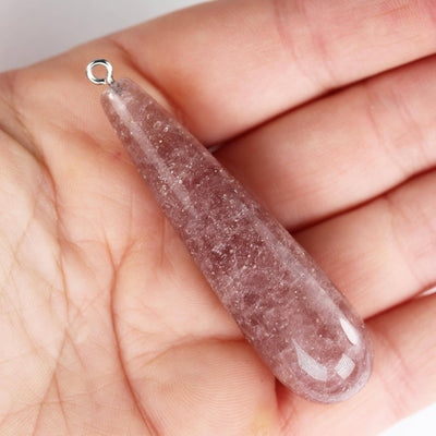 1 pc Strawberry Quartz 15*60mm Gemstone Acupressure Wand Pendant with Silver Plated Loop Bail