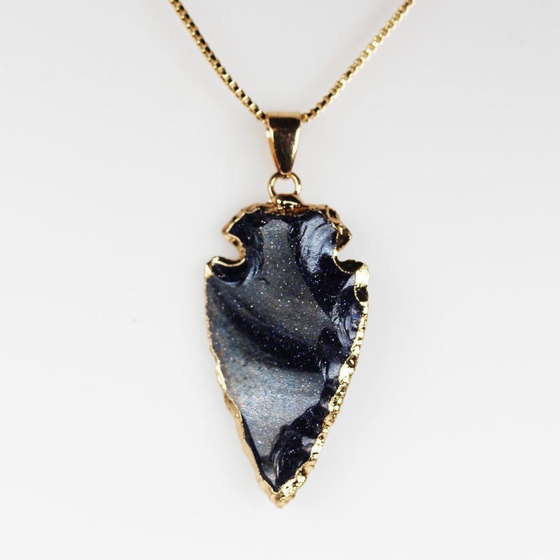 1pc Blue Sandstone Arrowhead Gold Plated Gemstone Pendant with Bail, size 20-24mm*35-40mm