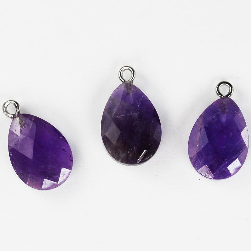 2pcs Faceted Oval/Teardrop Gemstone Pendant with Silver Plated Loop Bail, size 20mm*13mm,6mm Thickness