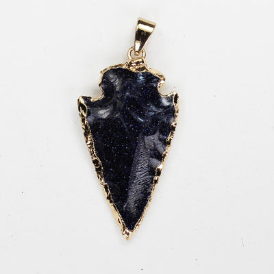 1pc Blue Sandstone Arrowhead Gold Plated Gemstone Pendant with Bail, size 20-24mm*35-40mm