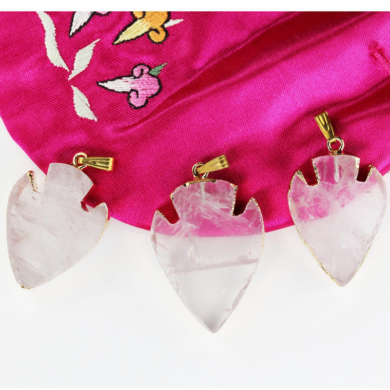 1pc Clear Quartz Arrowhead Gold Plated Gemstone Pendant Flat & Polished with Bail, size 20-30mm*30-40mm