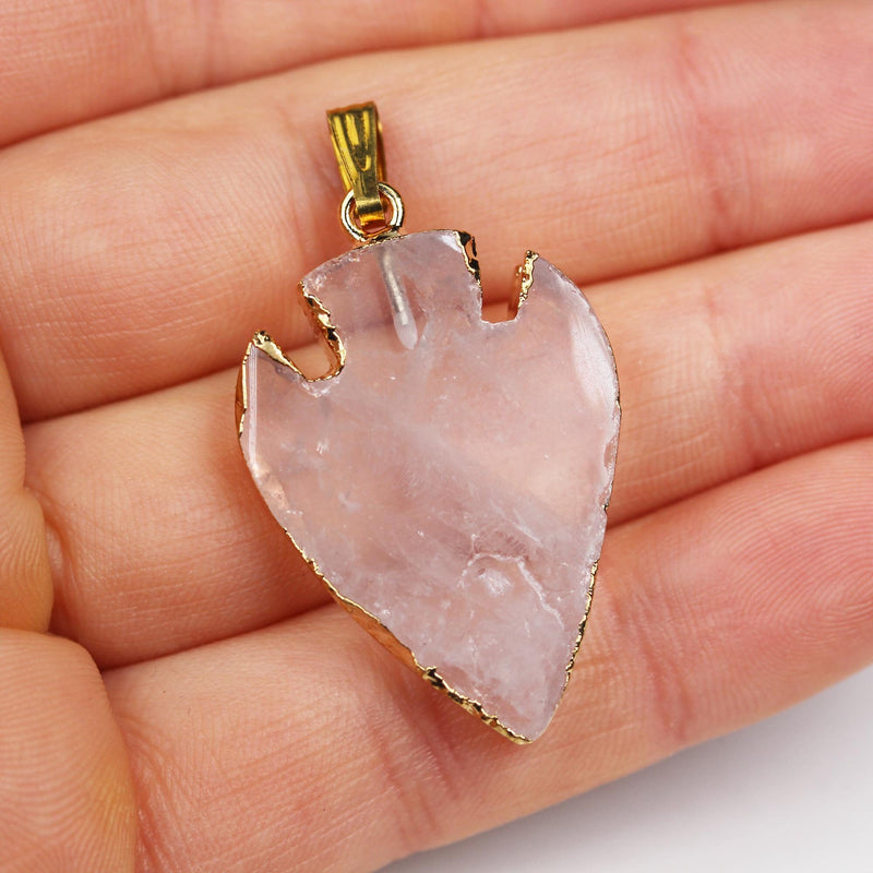 1pc Clear Quartz Arrowhead Gold Plated Gemstone Pendant Flat & Polished with Bail, size 20-30mm*30-40mm