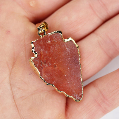 1pc Matte Carnelian Arrowhead Gold Plated Gemstone Pendant with Bail, size 20-23mm*33-40mm