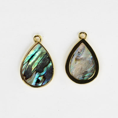 2pcs Natural Abalone Shell Pendant, Gold Plated Teardrop Shape Pendant with Loop, size 15mm*20mm