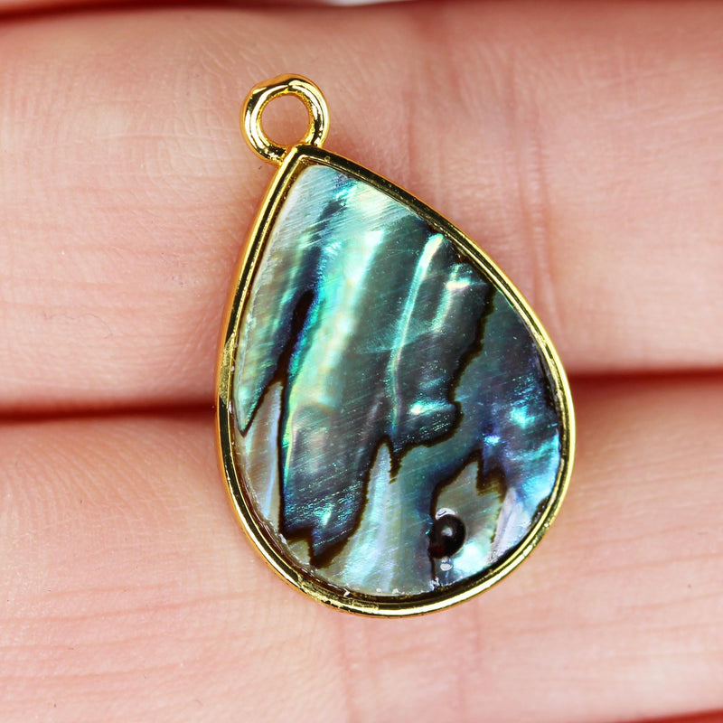 2pcs Natural Abalone Shell Pendant, Gold Plated Teardrop Shape Pendant with Loop, size 15mm*20mm